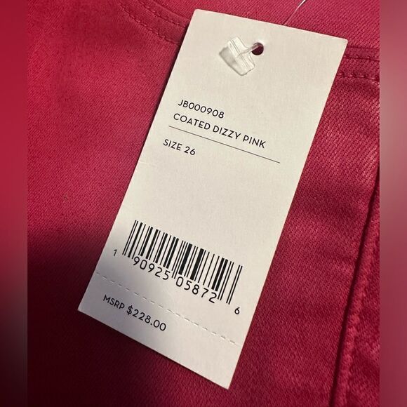 J Brand Alana High Rise Cropped Coated Dizzy Pink Jeans size 26 NWT - Picture 8 of 8